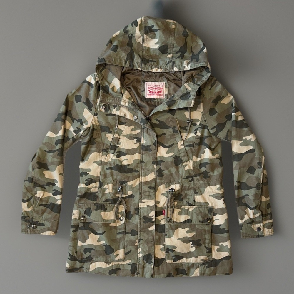LEVI'S Womens Size Medium Camo Military Full Zip Hooded Lined Jacket